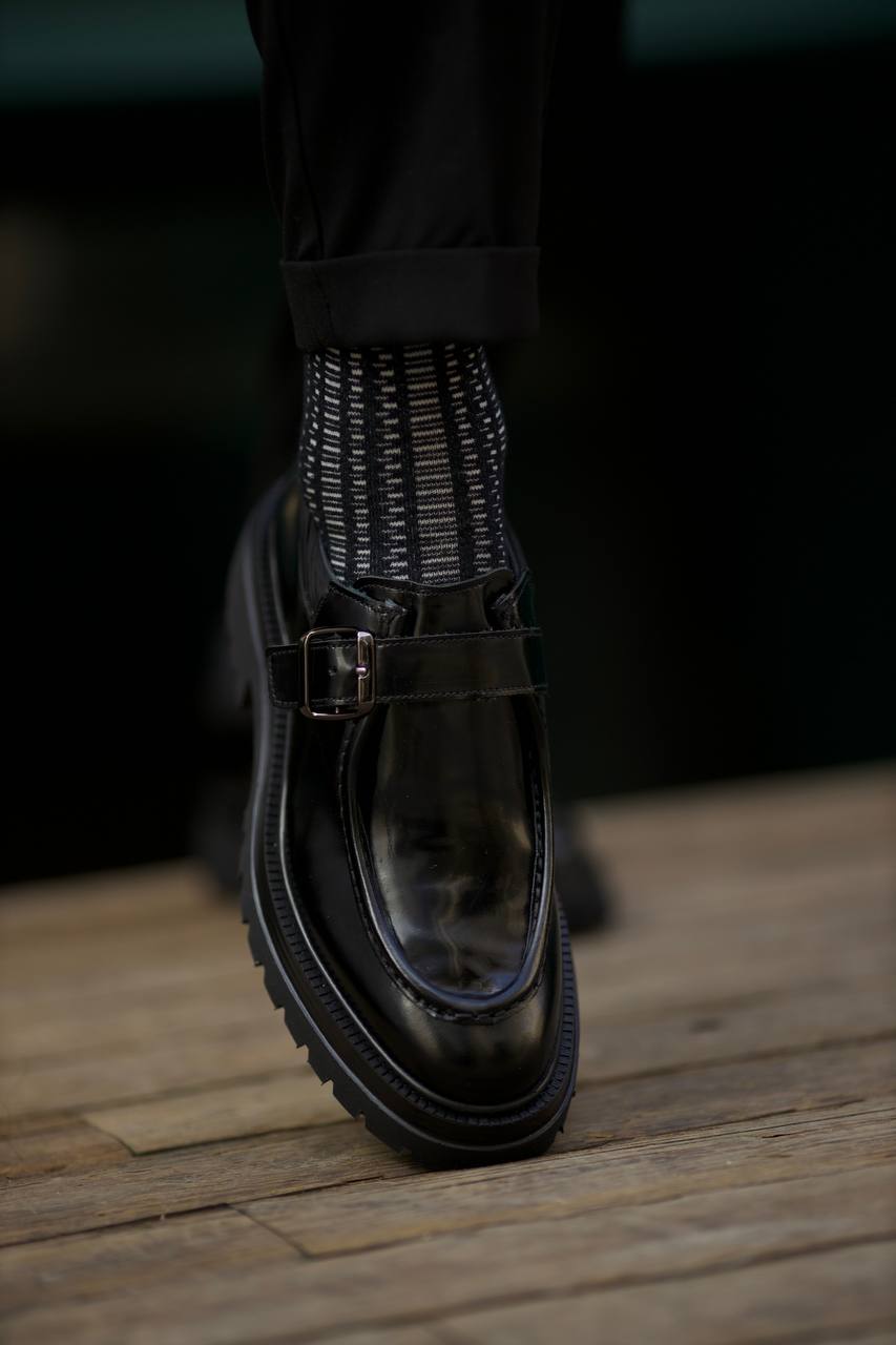 Black Calf Single Monk Shoes