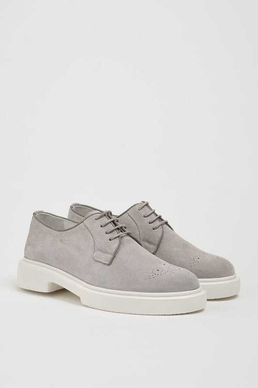 Grey Suede Derby Brogue Laces Shoes