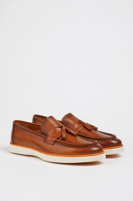 Tan Shaded Tassel Loafers