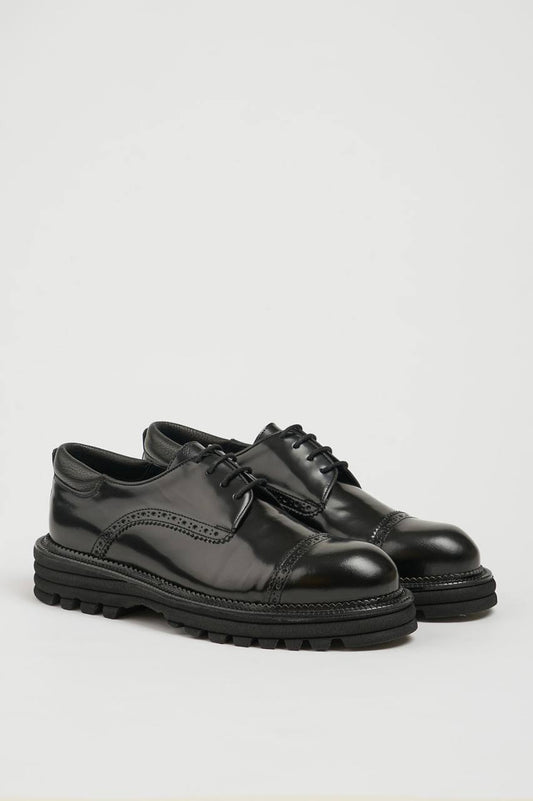Black Calf Captoe Derby Brogue Laces Shoes