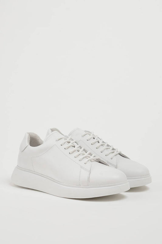 All White High Sole Leather Sneakers