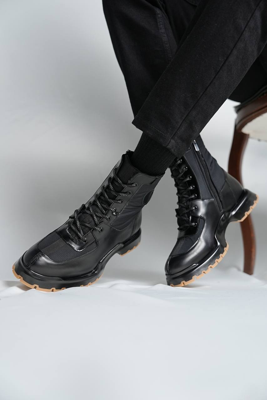 Black Calf Lace-up Boots