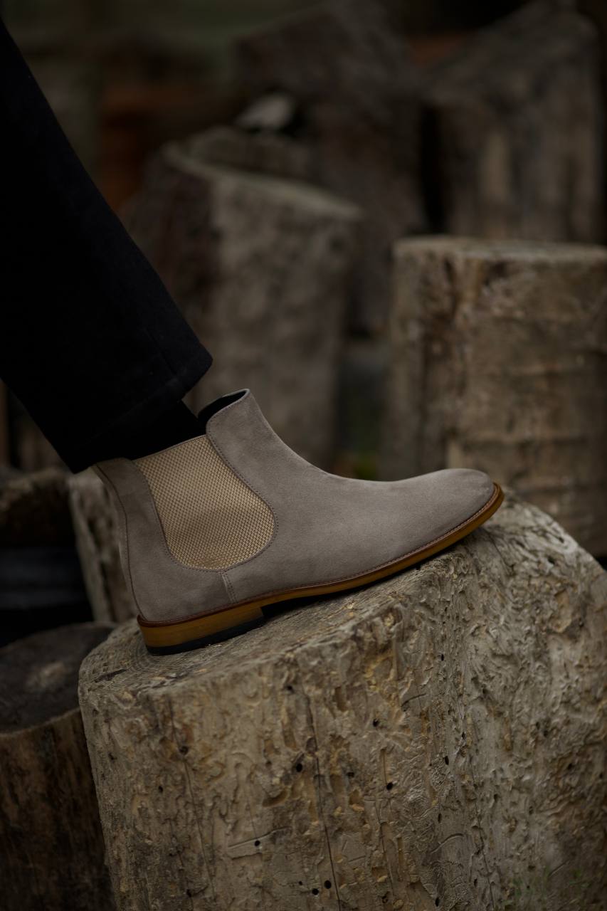 Beige Suede Leather Chelsea Boots