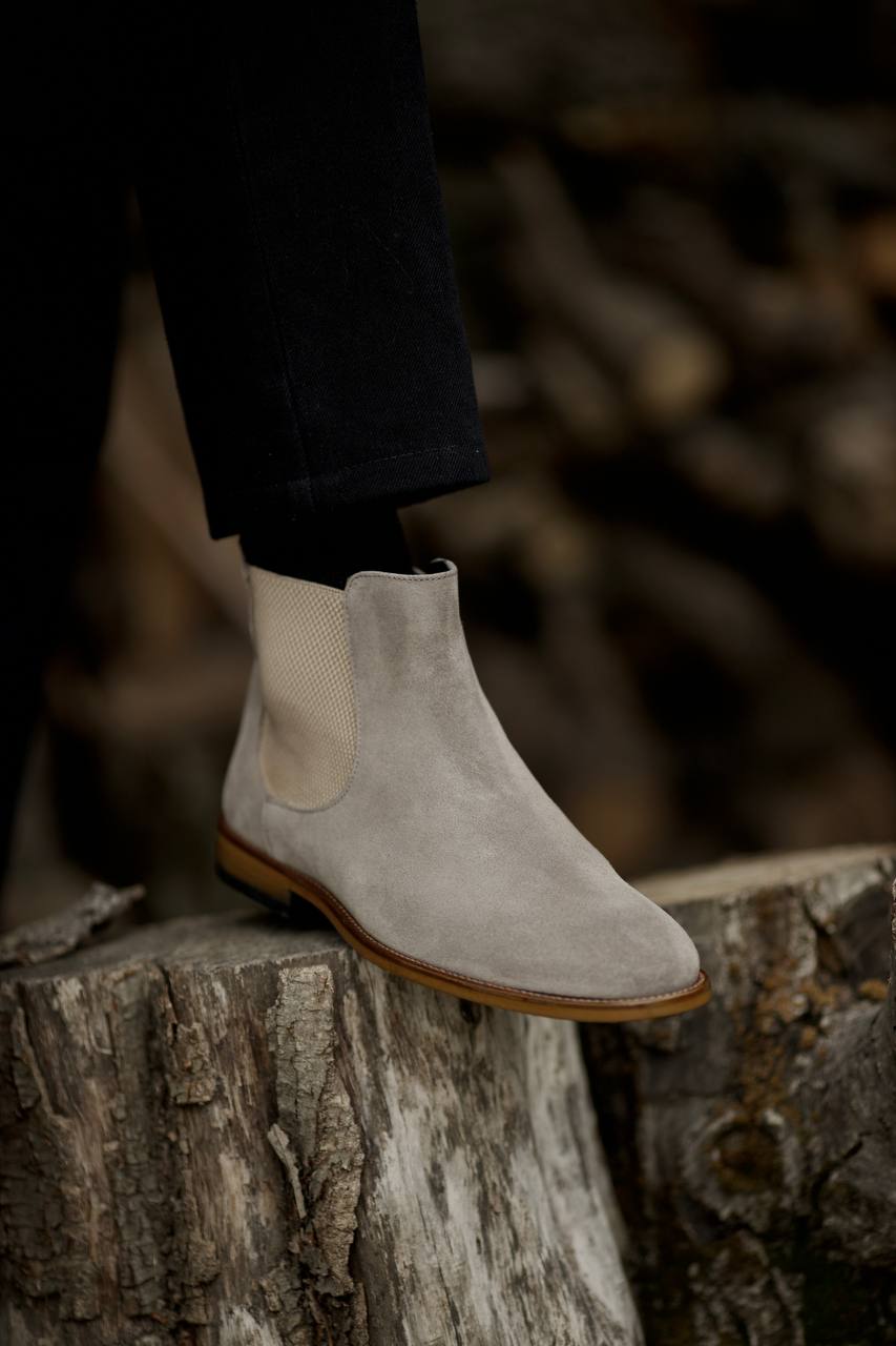 Beige Suede Leather Chelsea Boots