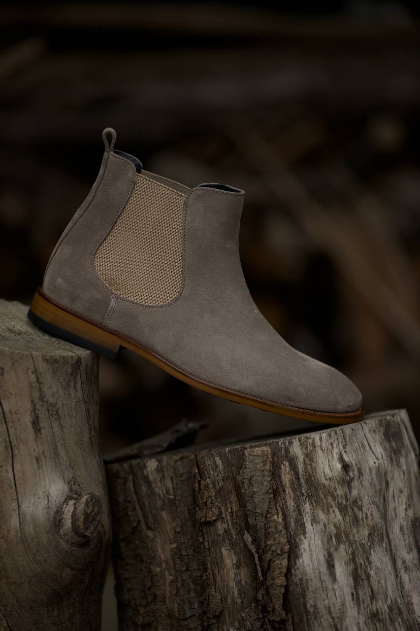 Beige Suede Leather Chelsea Boots