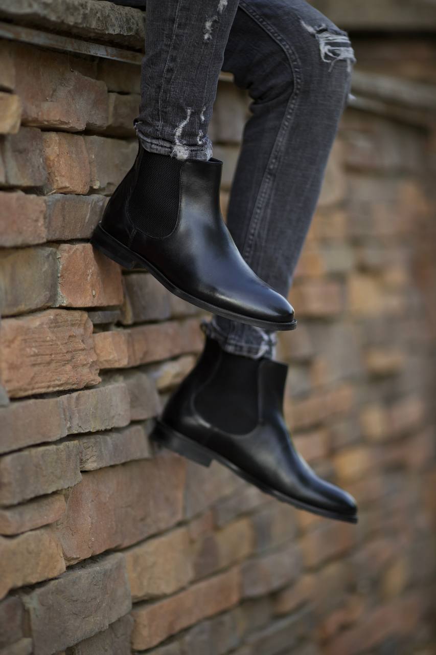 Black Leather Chelsea Boots