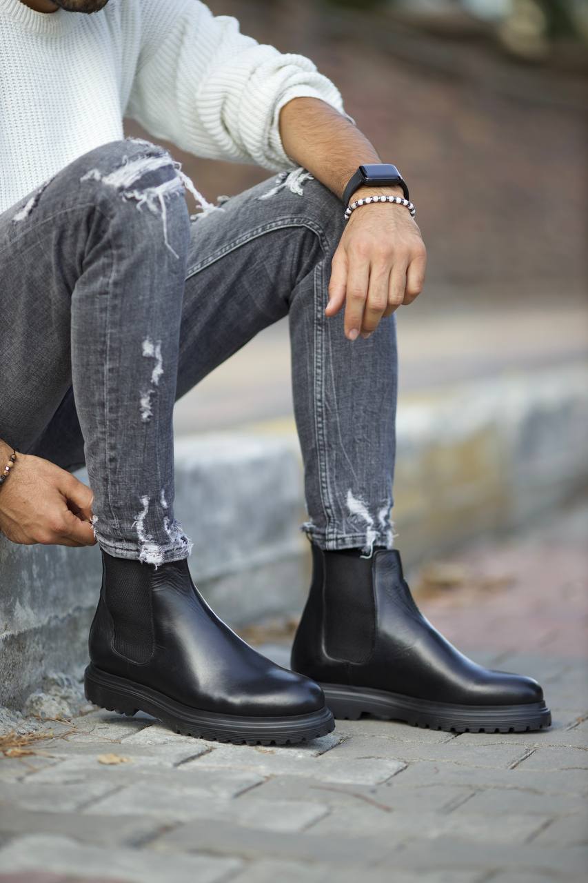 Black Leather Chelsea Boots