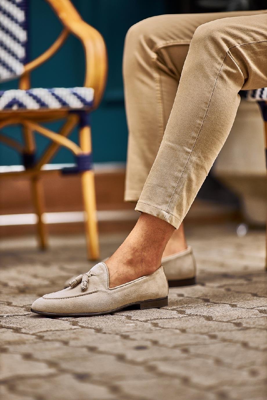 Beige Suede Tassel Loafers