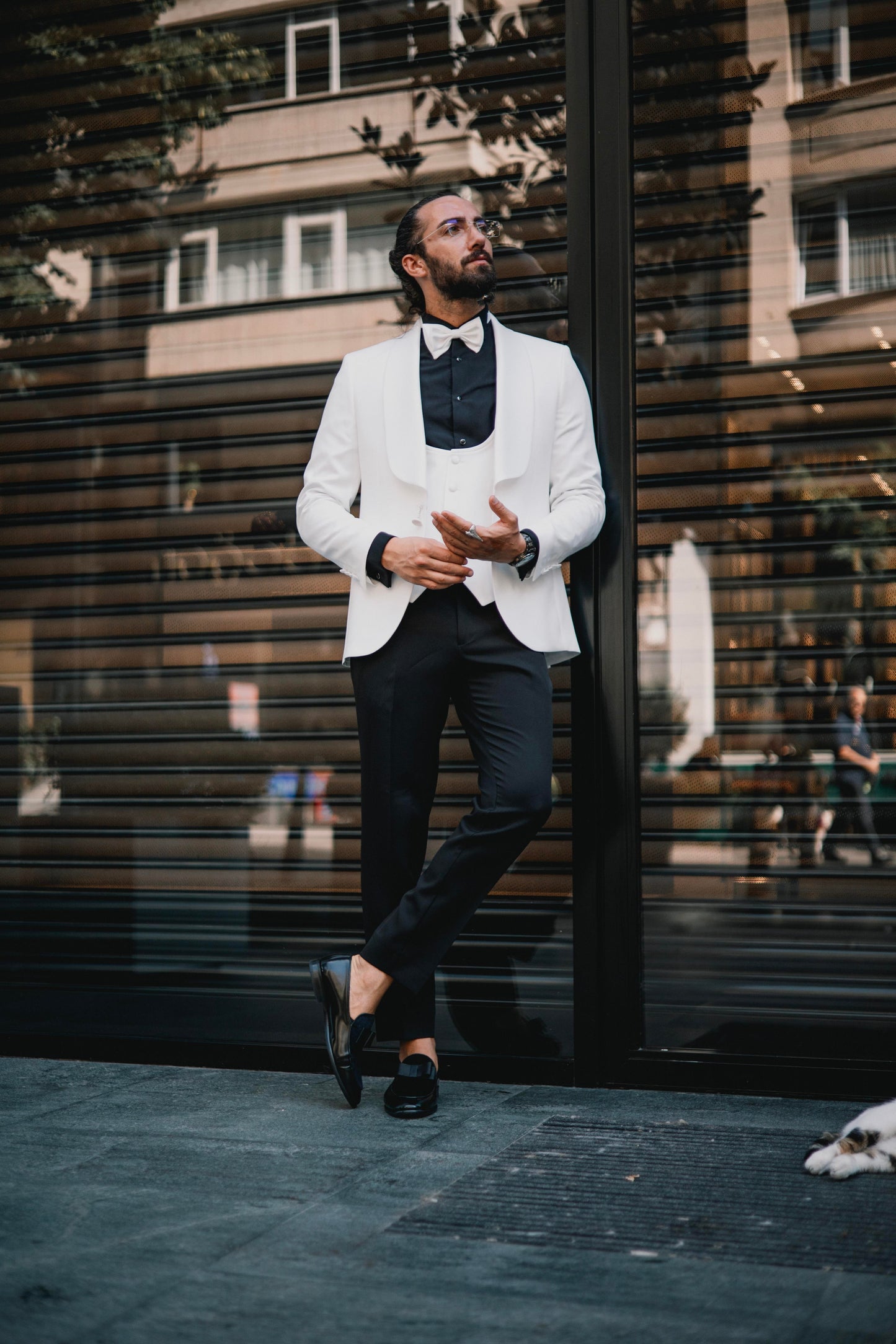 White Shawl Collar Slim Fit Men's Wedding Suit
