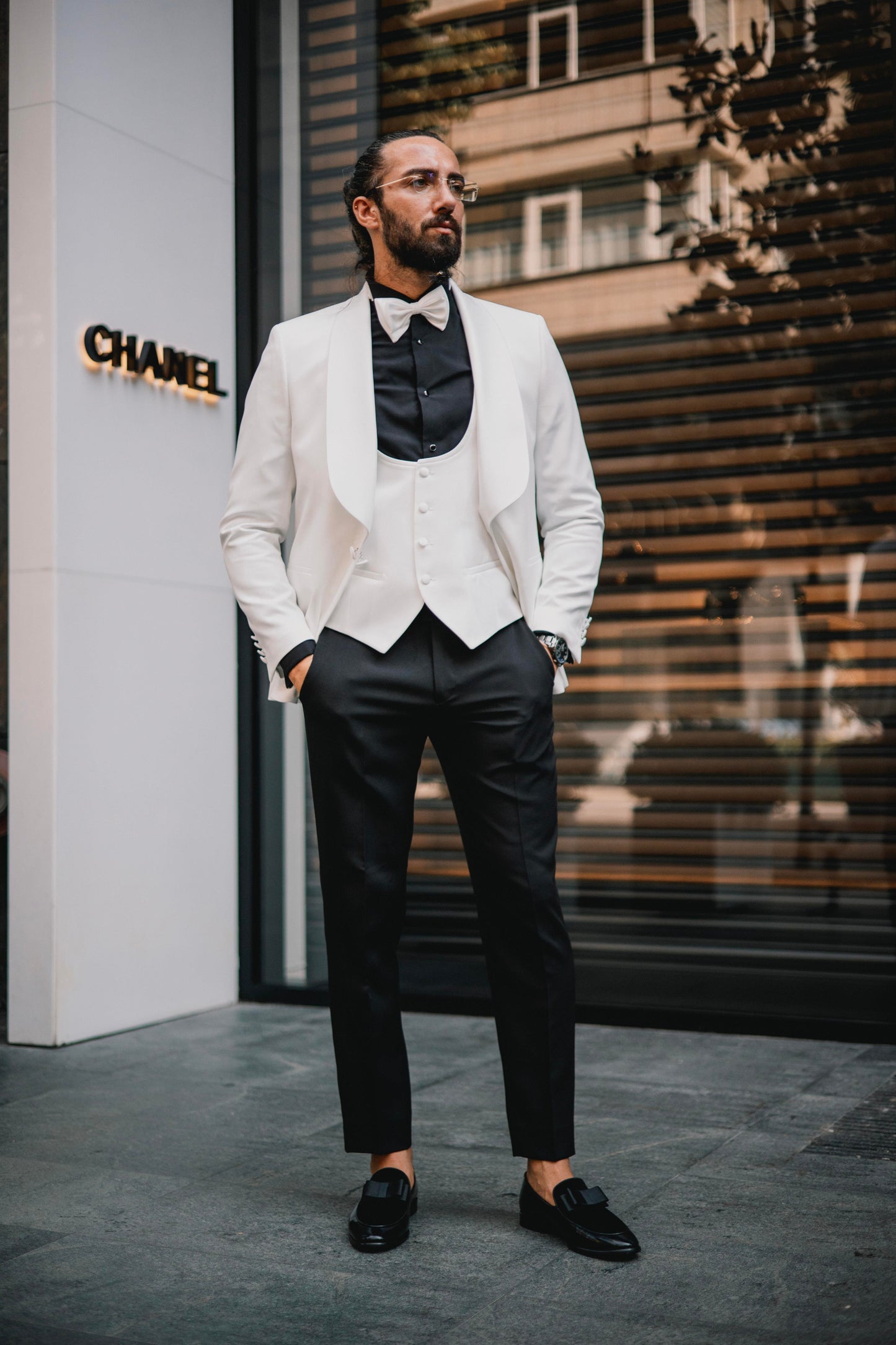 White Shawl Collar Slim Fit Men's Wedding Suit