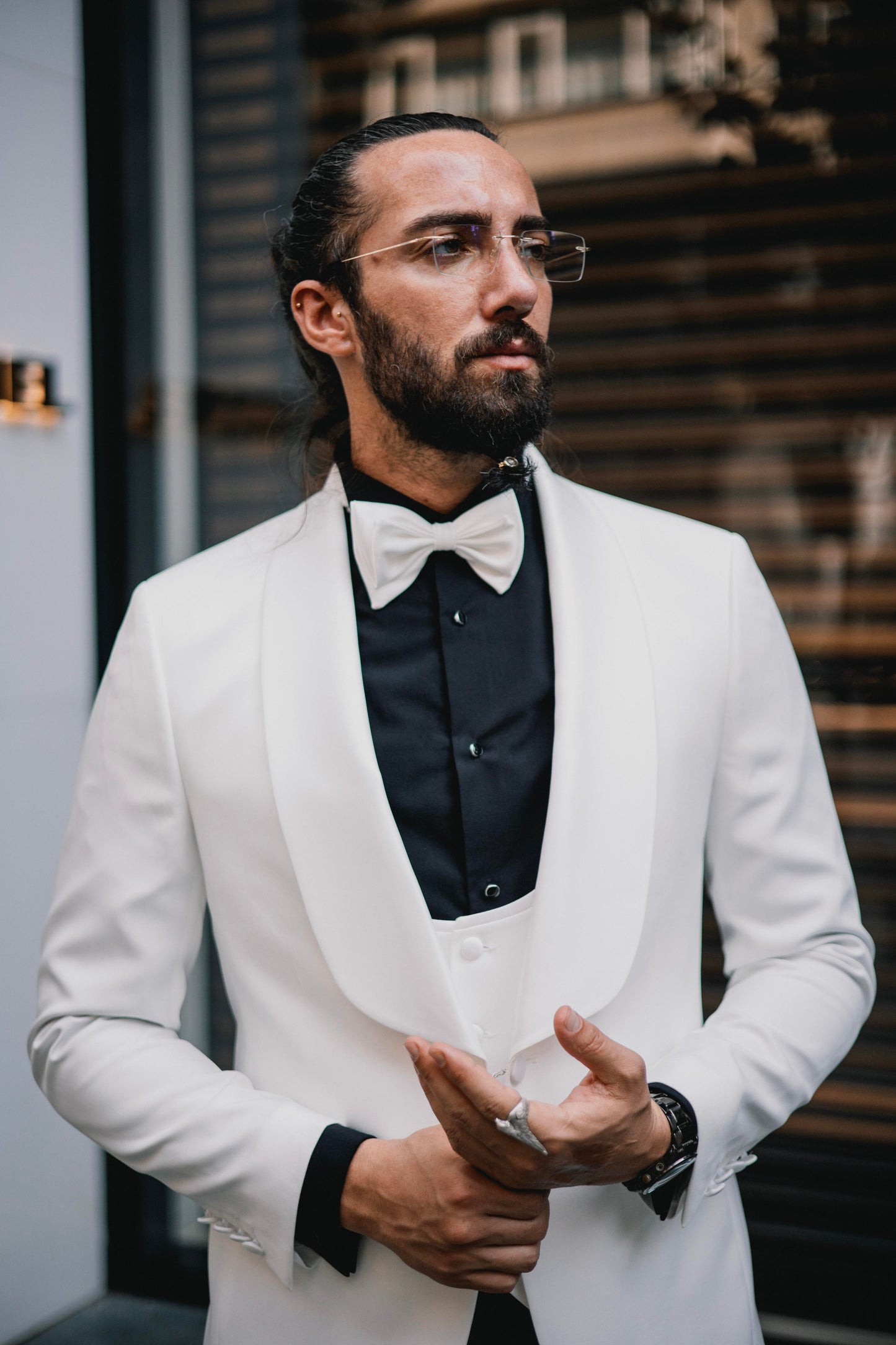 White Shawl Collar Slim Fit Men's Wedding Suit